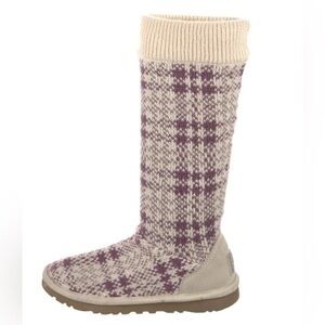 UGG Australia  Jaster Plaid Knit Boots Plum/Ivory Mid calf Pull On Size 7